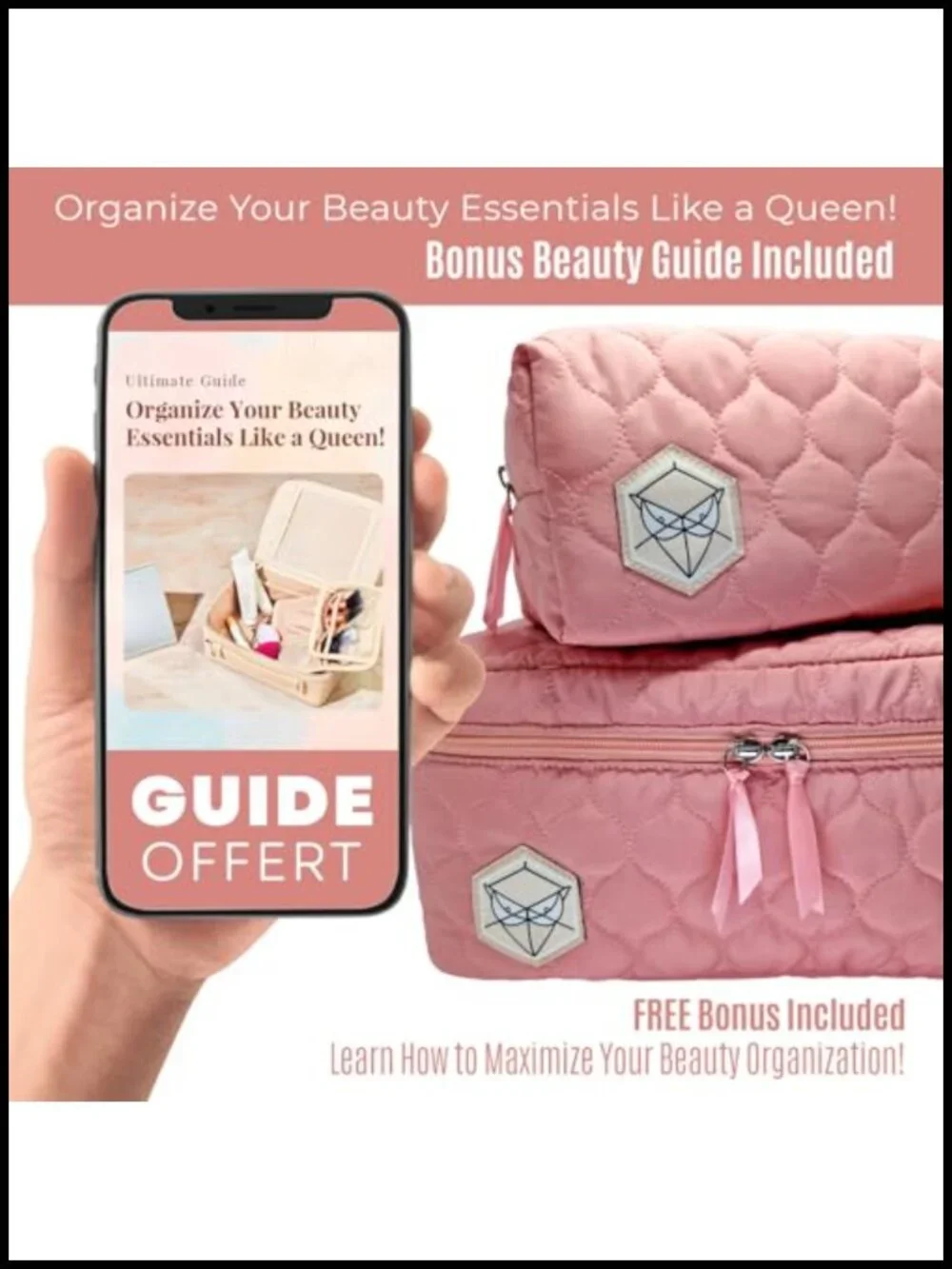 Extra Large Quilted Cotton EVA Makeup Bag Set with Toiletry Organizer